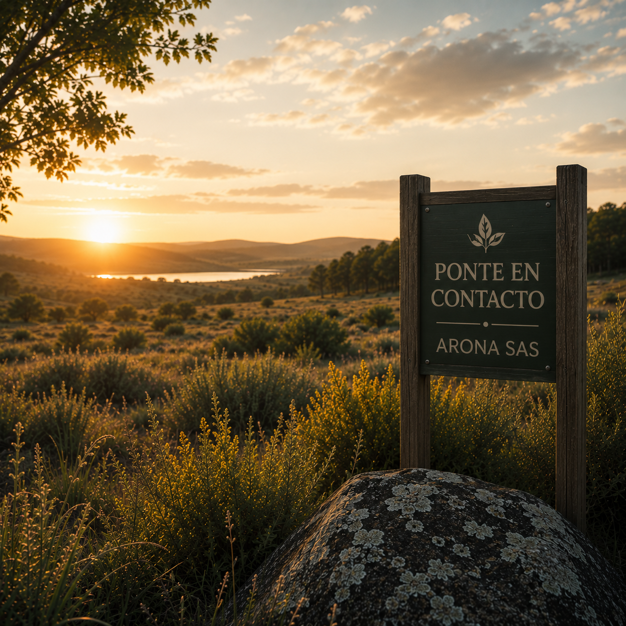 Paisaje natural de Arona y cartel de contacto